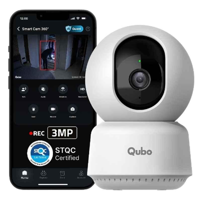 Qubo 3MP Smart Wi-Fi Camera with 360 deg View, AI Person Detection, Night Vision & Two-Way Talk, HCP01