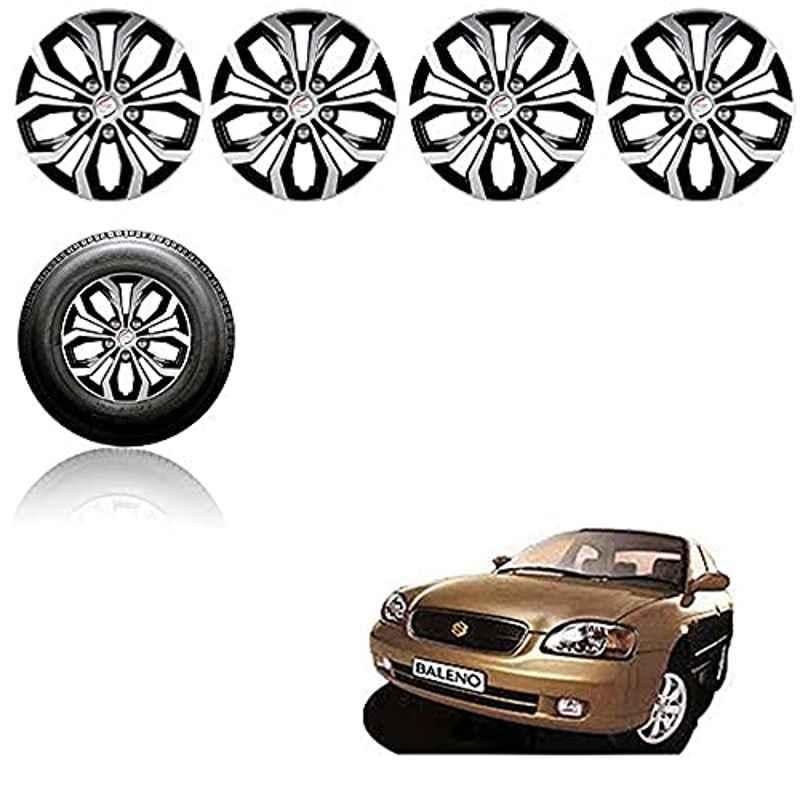 Auto Pearl 4 Pcs 13 inch ABS Silver & Black Press Fitting Wheel Cover Set for Maruti Suzuki Baleno Old