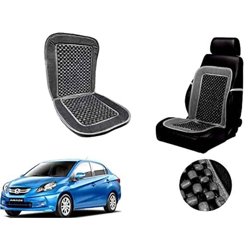 Auto Pearl PU, Velvet & Wooden Beads Grey Rectangular Seat Cushion for Honda Amaze