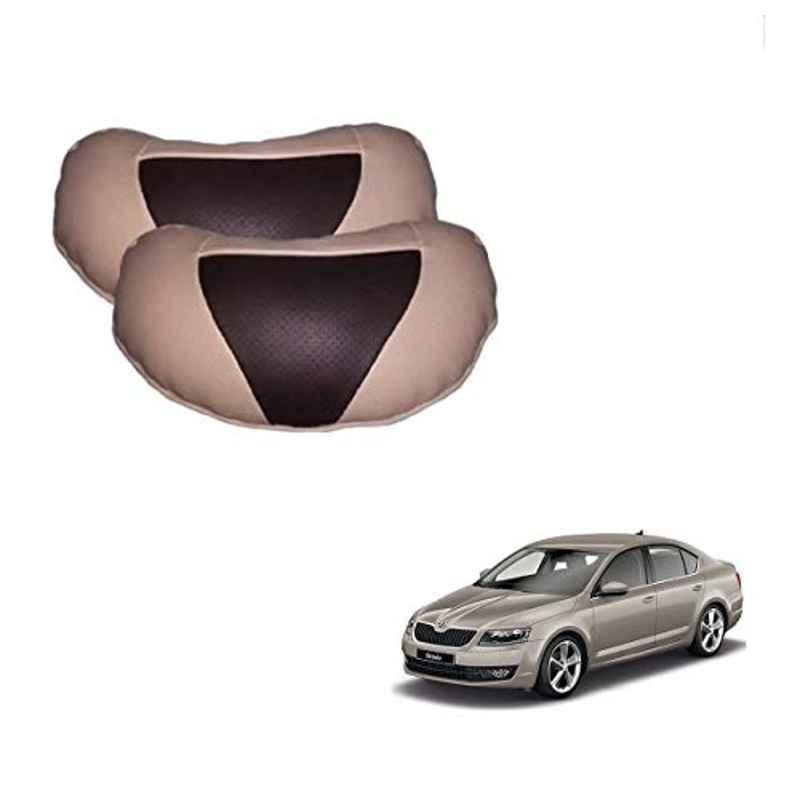 Kozdiko 2 Pcs Beige Brown Neck Rest Cushion Pillow Set for Skoda Octavia 2013-Present