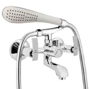 Cliquin Desire Fusion Brass Chrome Wall Mounted Wall Mixer with Telephonic Crutch Hand Shower & 1m Stainless Steel Shower Tube