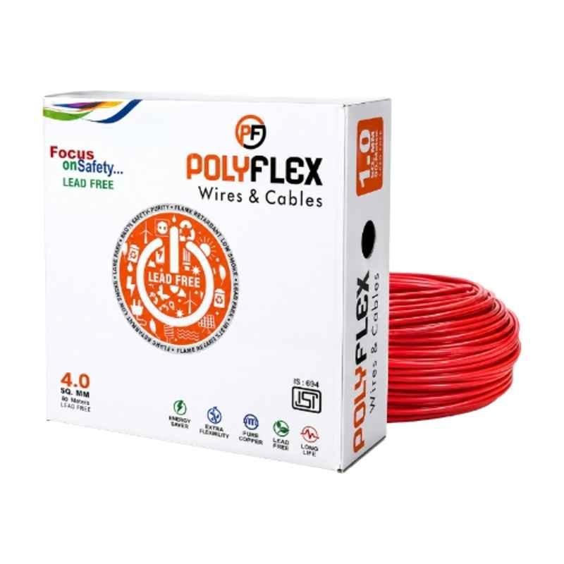 Polyflex Rex 4 Sqmm Red FR PVC Multi Strand CCA Electrical Wire, RP030, Length: 80 m