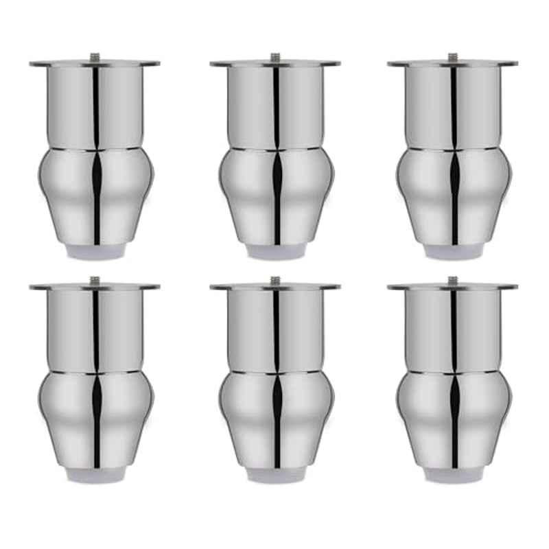 Plantex 4 inch Stainless Steel Silver Chrome Sofa Legs with Rubber Grip (Pack of 6)