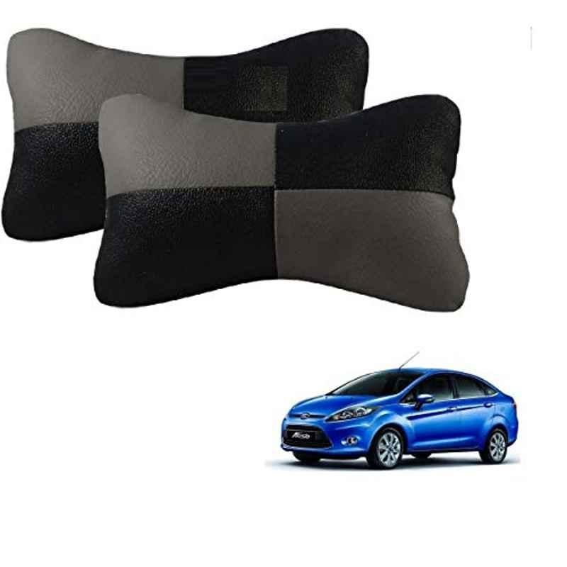 Kozdiko 2 Pcs Leather Grey & Black Neck Rest Car Cushion Pillow Set for Ford Fiesta