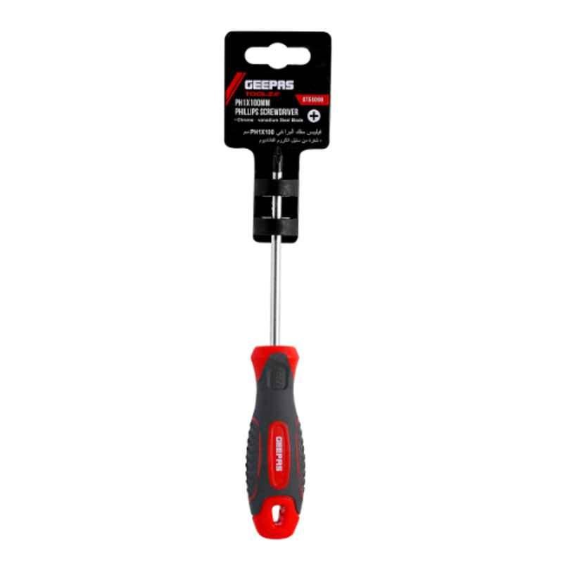 Geepas 100mm CrV Red & Black Slotted Precision Screwdriver, GT59098