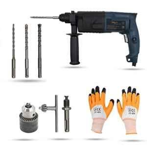 Hillgrove 750W Forward & Reverse Rotation Hammer Impact Drill Machine with 3 Pcs SDS Plus Bit, Drill Chuck, SDS Plus Adapter & Gloves, HGCM868