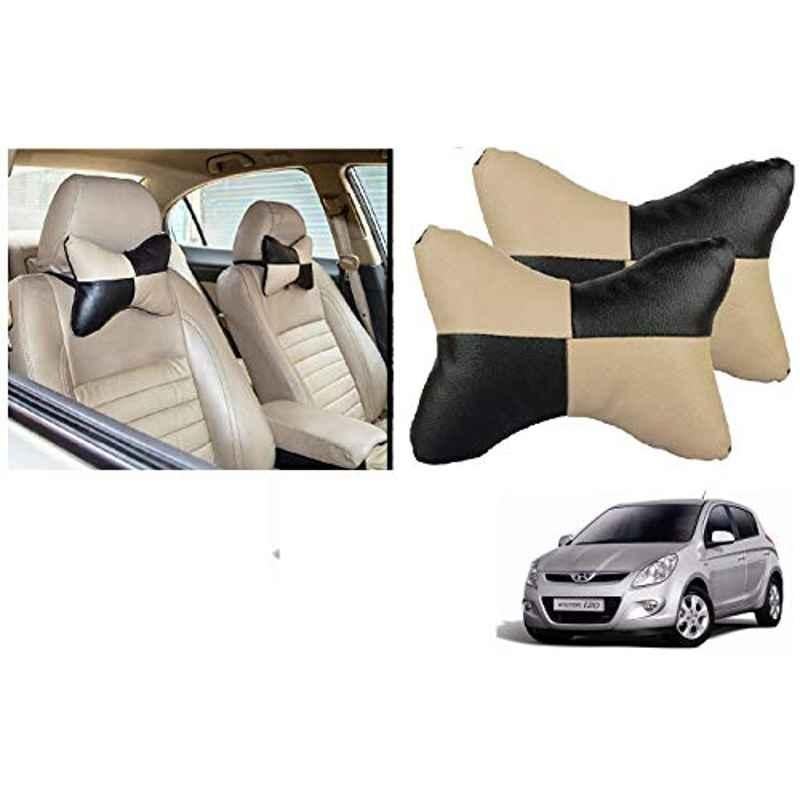 Kozdiko 2 Pcs Black & Beige Car Square Chess Design Neck Rest Seat Pillow Set for Hyundai i20