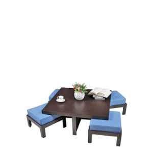 Evok Trendy Engineered Wood Blue Coffee Table with 4 Stool Set, FLILSTPBBUMT68986M