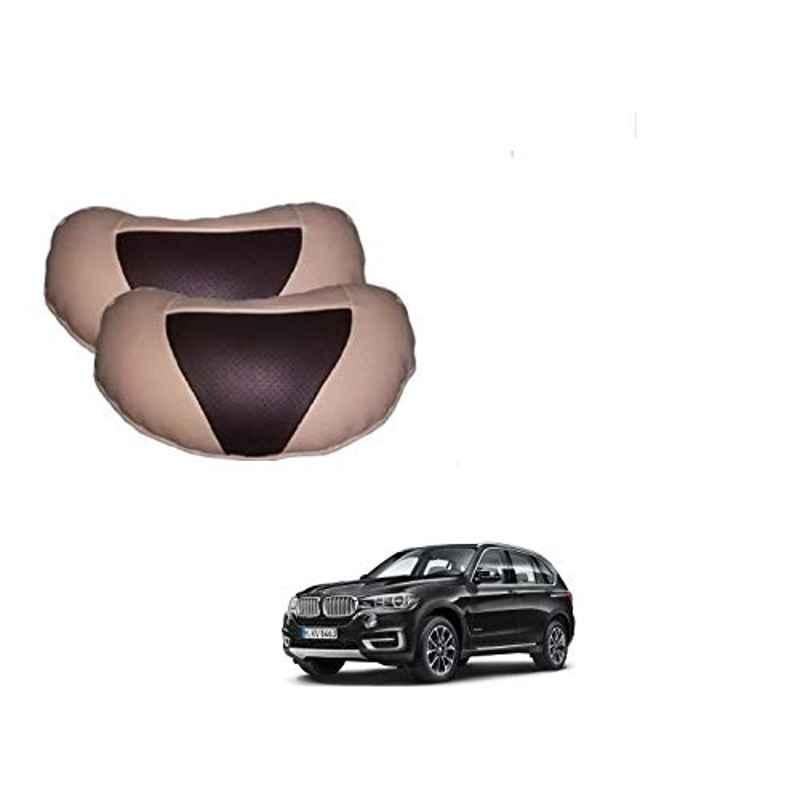 Kozdiko 2 Pcs Beige & Brown Car Neck Rest Cushion Pillow Set for BMW X5