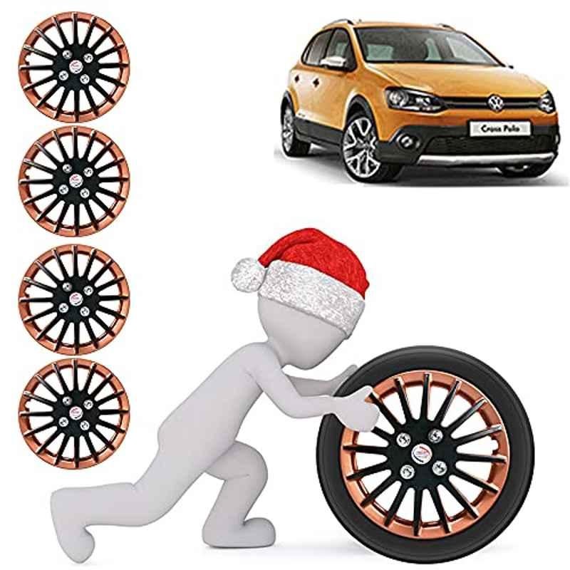 Auto Pearl 4 Pcs 15 inch ABS Camry Copper & Black Car Wheel Cover Set for Volkswagen Polo Cross