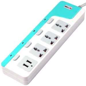 iBELL SG324X 2500W White ABS 3 Way Socket with 2 USB Spike Guard