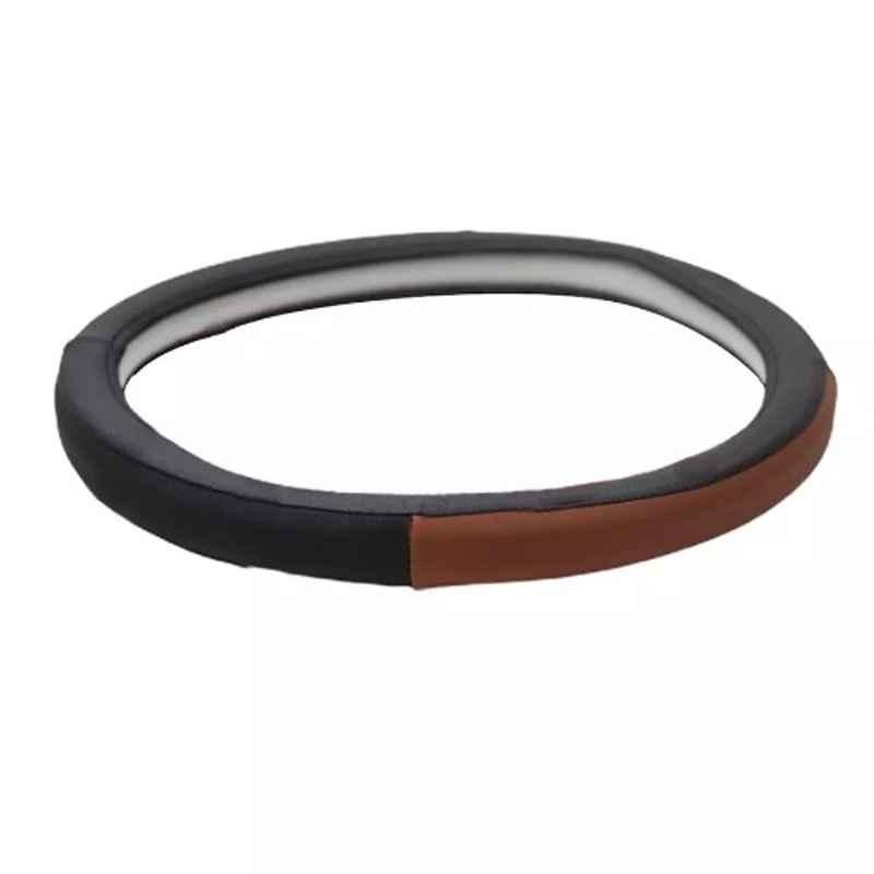 Cipher Leather Black & Brown Sporty Look Steering Wheel Grip Cover, Size: Small