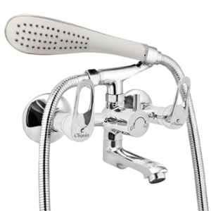Cliquin Nexa Global Brass Chrome Wall Mounted Wall Mixer with Telephonic Crutch Hand Shower & 1m Stainless Steel Shower Tube