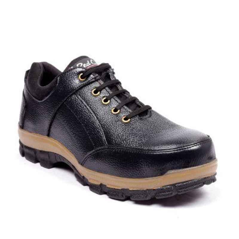 RED CAN SGE1169BLK Leather Low Ankle Steel Toe Black Safety Shoes, Size: 8