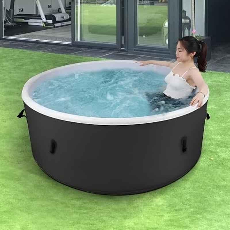 Plantex 71x26 inch Black & White Inflatable Hot Tub/Round Portable Tub for 4 Person/Outdoor Spa Tub with 180 Air Bubble/Massage Tub with Control Panel
