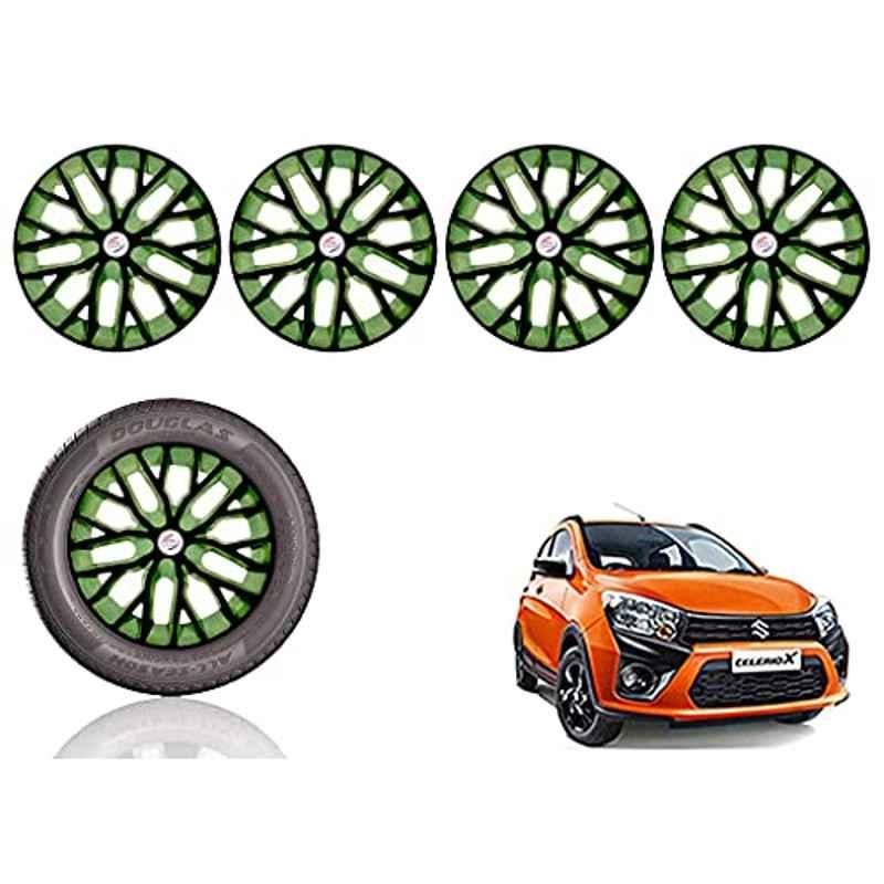 Auto Pearl 14 inch ABS Black & Green Press Type Car Hub Cap Wheel Cover for Celerio X