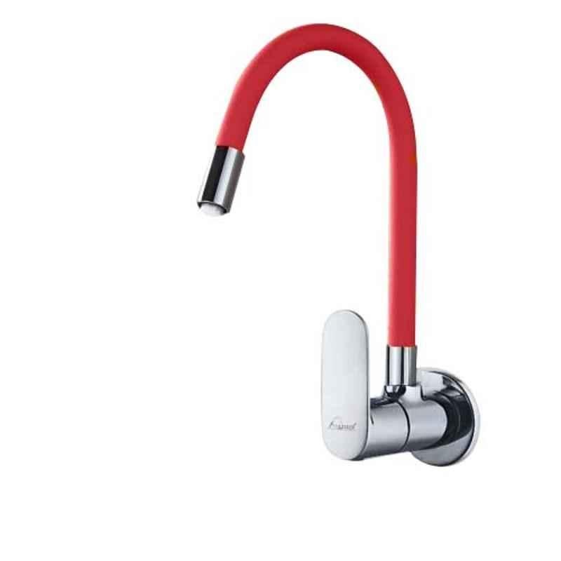 Aquieen Brass & Silicon Red Chrome Finish Sink Cock with Flexible Spout