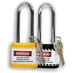 Asian Loto 2 Pcs 65mm Yellow & Black Long Shackle Jacket Padlocks Set for Safety, ALC-LPL-YK