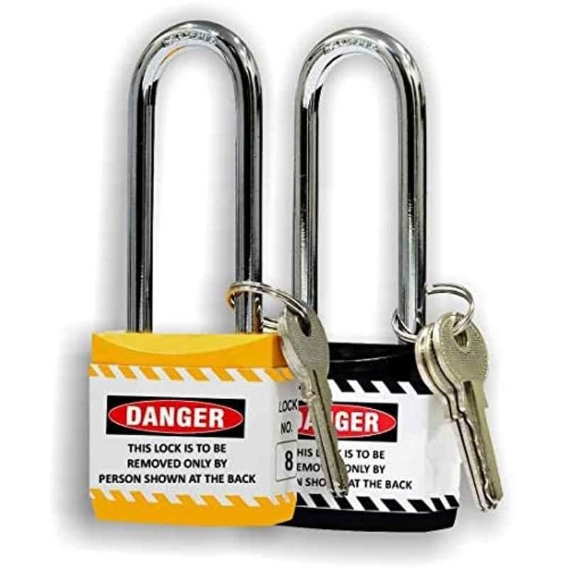 Asian Loto 2 Pcs 65mm Yellow & Black Long Shackle Jacket Padlocks Set for Safety, ALC-LPL-YK
