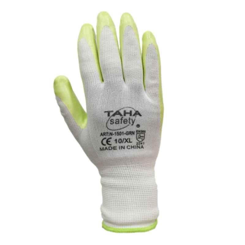 Taha Safety Polyester & Nitrile Green Gloves, N1501-10, Size:XL