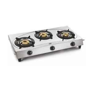 Padmini 3 Burner Silver Manual Ignition Stainless Steel Gas Stove, 3BR CS-304