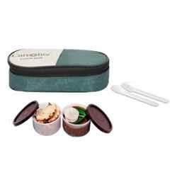 Carrolite 400ml 2-in-1 Green & Brown Plastic Lunchbox, Brown_P-25 (Pack of 3)