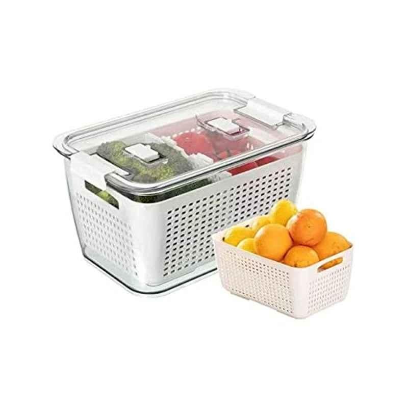 Homesmiths 28.5x18.5x15cm Fridge Storage Container with Double Layer Fruit Basket, 707683, Size: Large
