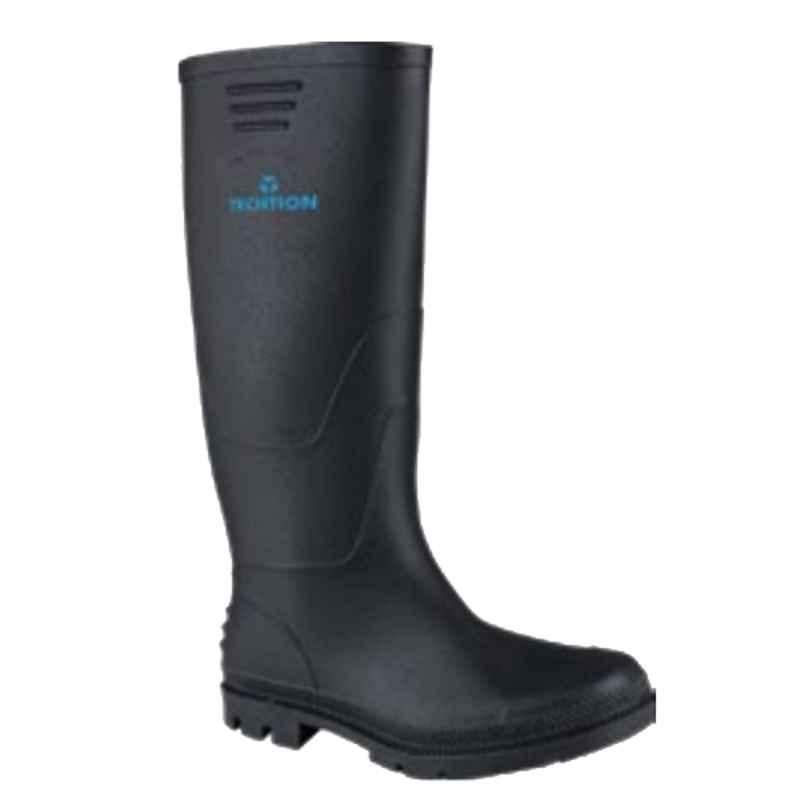 Techtion Monsoon Boot Lite Drypro Non-Safety Gum Boots with PVC Upper & PVC Sole, Size: 44, Black