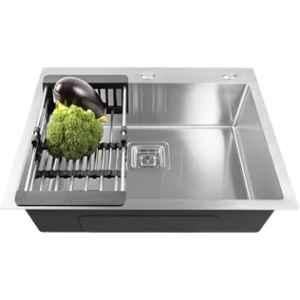 Fossa 24x18x10 inch Stainless Steel SS304 Matt Finish Silver Single Bowl Kitchen Sink with Tap Hole, FHS-07
