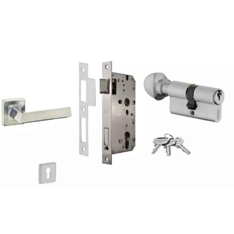 Dorset ML Series Fabio 60mm Stainless Steel Silver Chrome Finish Door Handle Lock Set with Knob & Key (Pack of 3)