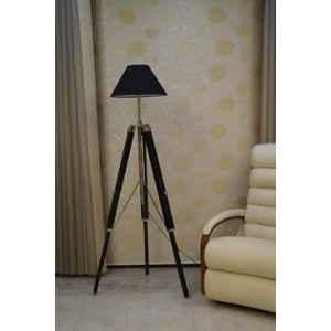 Tucasa Mango Wood Black Tripod Floor Lamp with Polycotton Black Shade, P-136