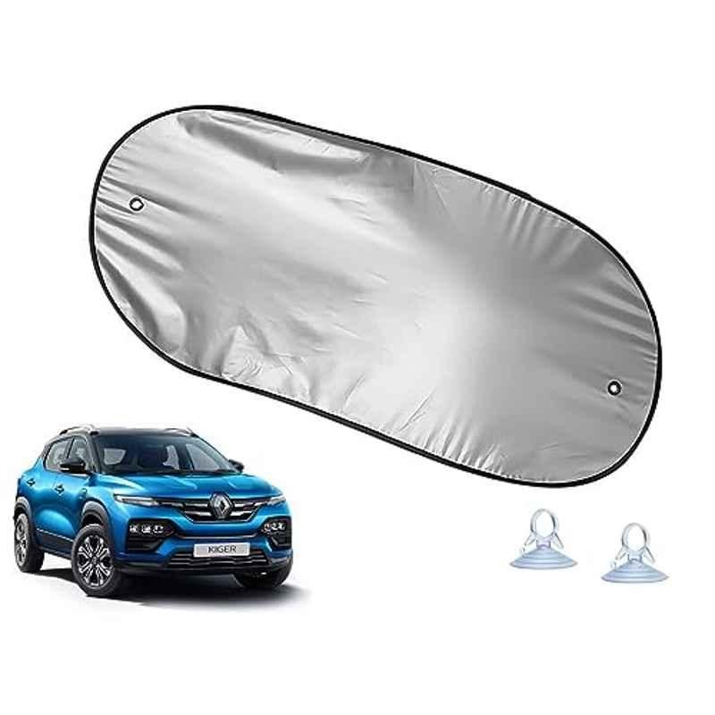 Auto Pearl Polyester Black & Silver Rear Window Sun Shade Curtain with Storage Pouch for Renault Kiger