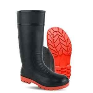 Foot Trends MG-D 16 inch PVC Steel Toe Black & Red Safety Gumboot, Size: 7