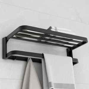 Plantex 24 inch Black Towel Rack/Aluminium Towel Hanger/Towel Holder with Towel Rod & Hook/Towel Stand/Towel Bar/Bathroom Accessories