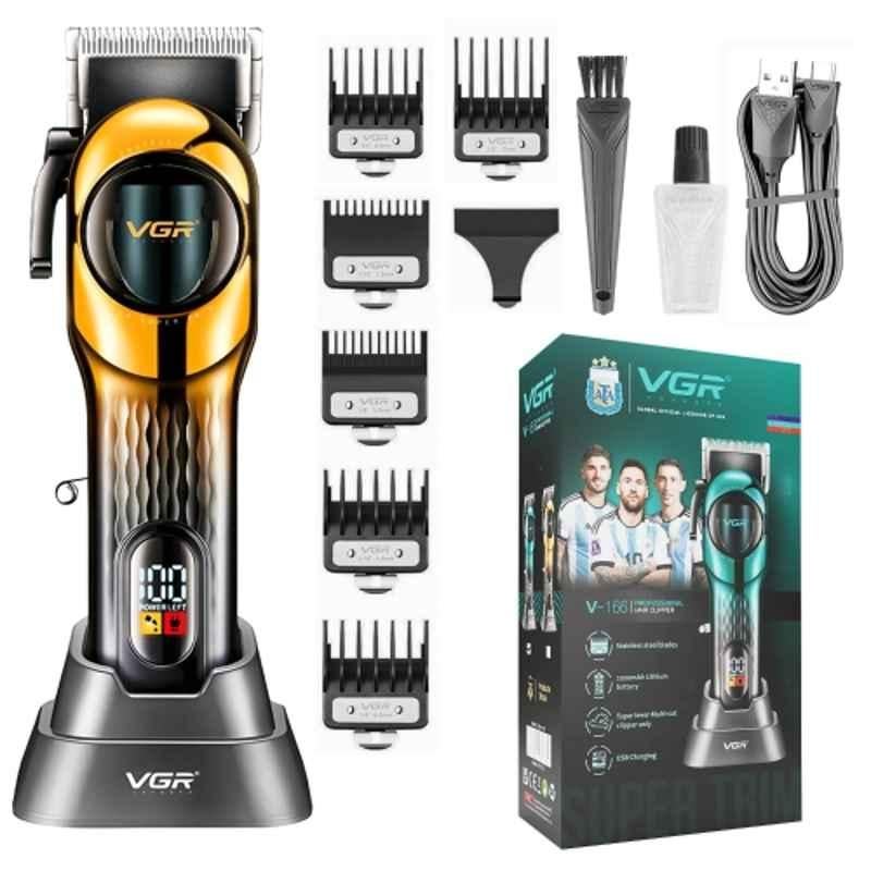VGR V-166 Gold Professional Hair Clipper with Stainless Steel Blades, 200min Runtime, 6 Cutting Guide Combs & 2 Years Warranty