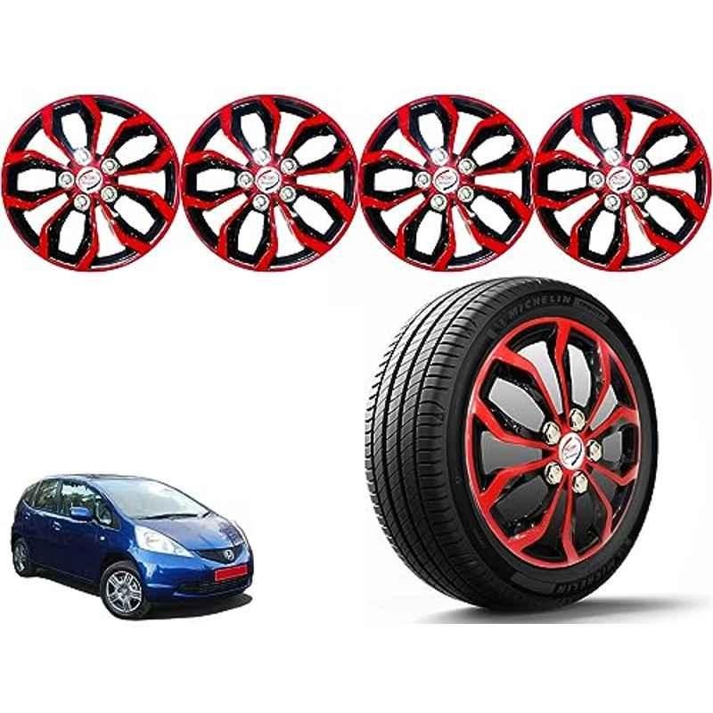 Auto Pearl 4 Pcs 14 inch Polypropylene Red & Black Press Type Car Wheel Cover Set with Retention Ring for Honda Jazz 2009-2014 E
