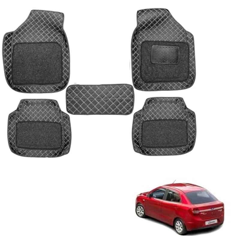 Kozdiko 5 Pcs Waterproof & Luxury 7D Black Leatherette Car Floor Mat Set for Ford Figo Aspire
