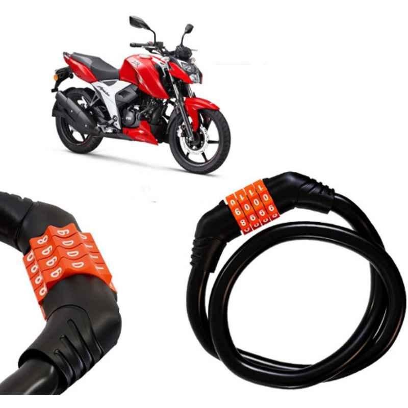 Auto Pearl Black & Orange 4 Digit Anti-Theft Combination Number Lock for Apache RTR 165 RP