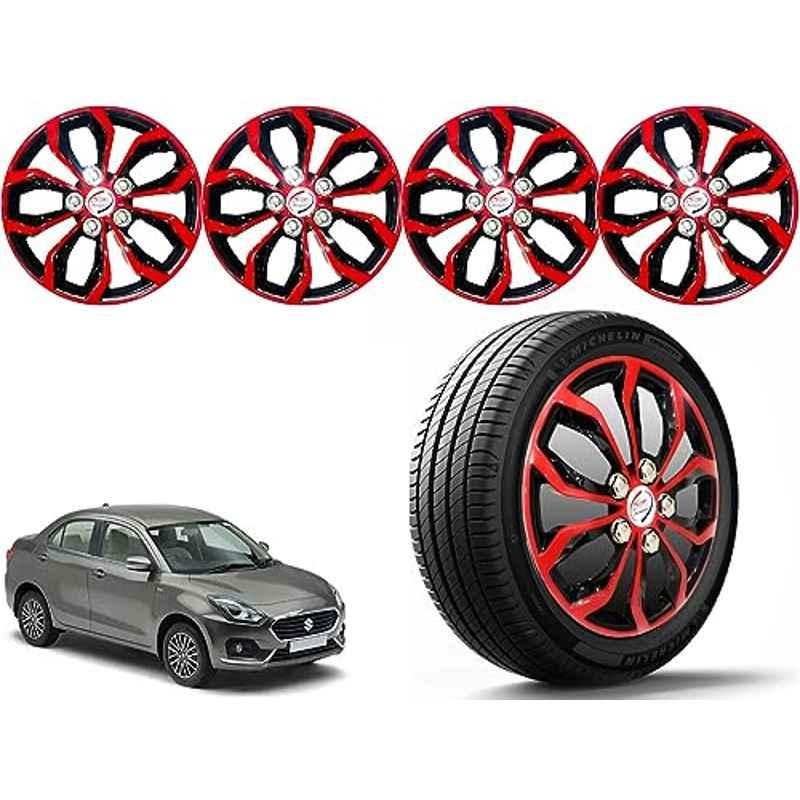 Auto Pearl 4 Pcs 14 inch Polypropylene Red & Black Press Type Car Wheel Cover Set with Retention Ring for Maruti Suzuki Swift Dzire 2017-2019