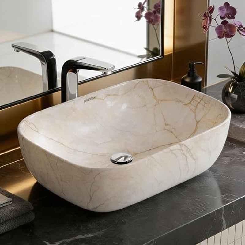 Plantex Alpha 18x13x5.5 inch Ceramic Marble Countertop Wash Basin for Bathroom