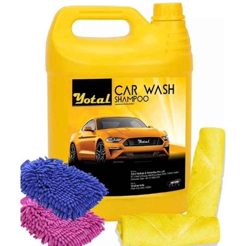 Yotal Car Shampoo For Car Care 5L With Two Piece Microfiber Cloth 40x40Cm & 2 Pcs Microfiber Gloves