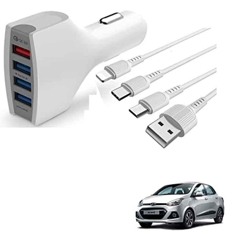 Kozdiko 4 Port USB Car Charger with 3 in 1 Cable for Hyundai Xcent