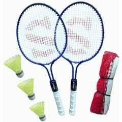 STYRKR 2 Pcs Iron Multicolour Badminton Racket Kit with 3 Pcs Shuttlecocks & Net