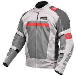 AllExtreme BAZOOKA Mesh Fabric Grey & Red Bike Riding Jacket with Back Elbows, Shoulders Protection & Night Visibility Sticker for Men, Size: L