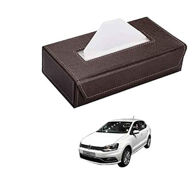 Kozdiko 100 Pulls PU Leather Brown Car Tissue Paper Box with 200 Sheets for Volkswagen Ameo