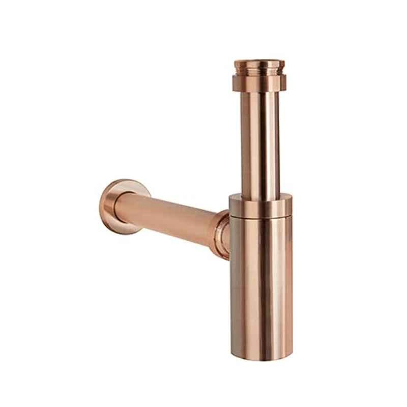 Bassino Black & Rose Gold Premium Bottle Trap with 300mm Long Bottle Trap Pipe with Wall Flange