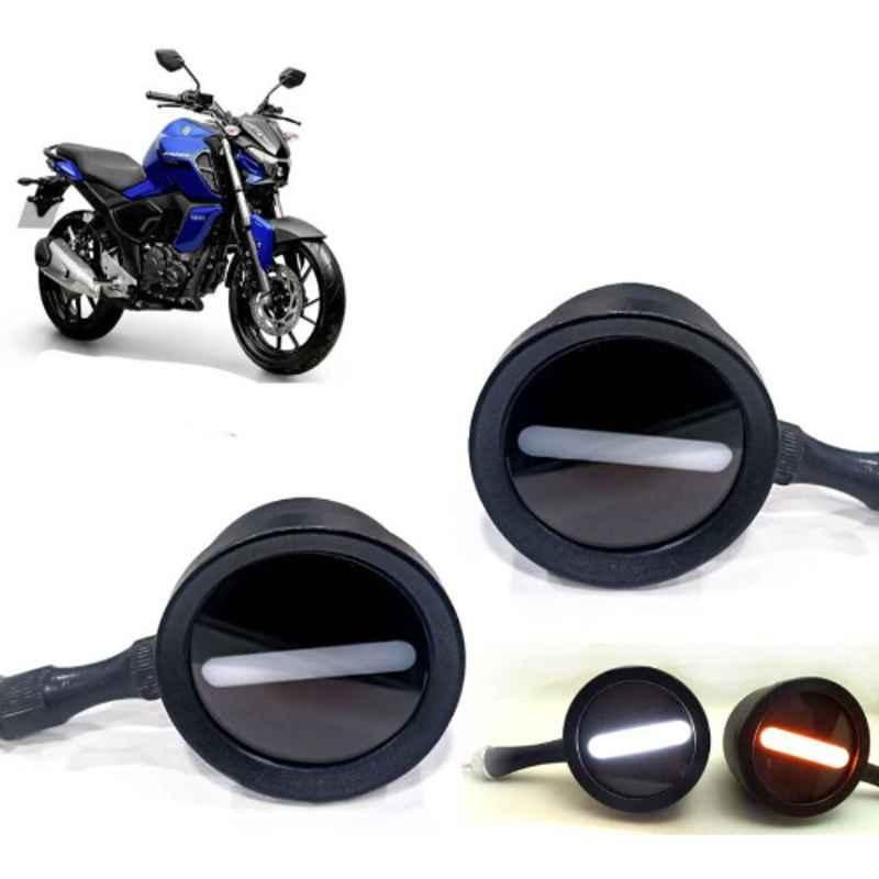 Auto Pearl 2 Pcs 12V Black Bike Front LED Indicator Light Set for Yamaha FZS F1, F439