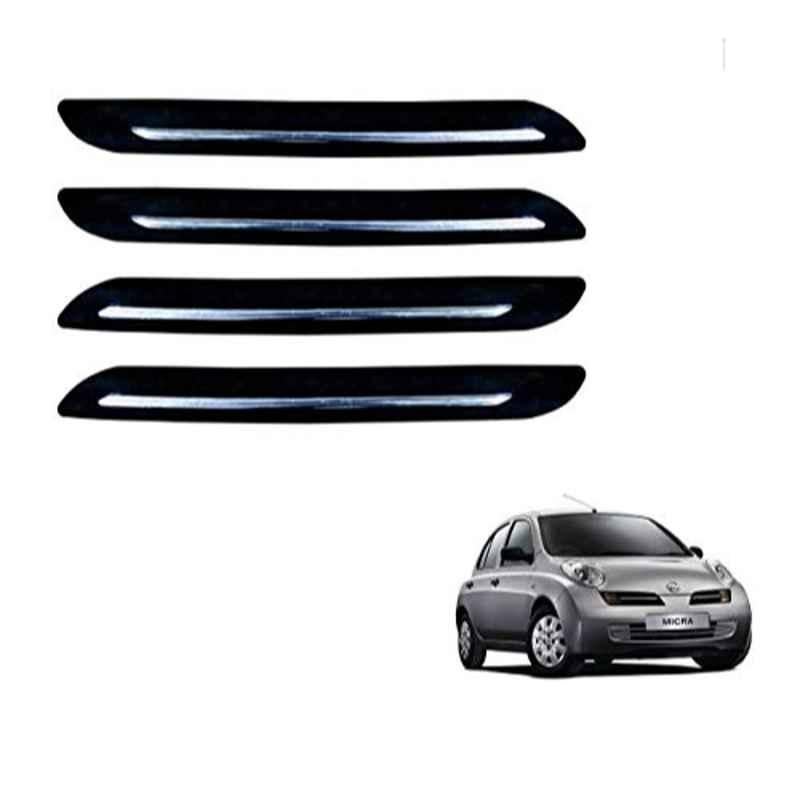 Kozdiko 4 Pcs PVC Black Car Bumper Protector Set with Chrome Strip for Nissan Micra