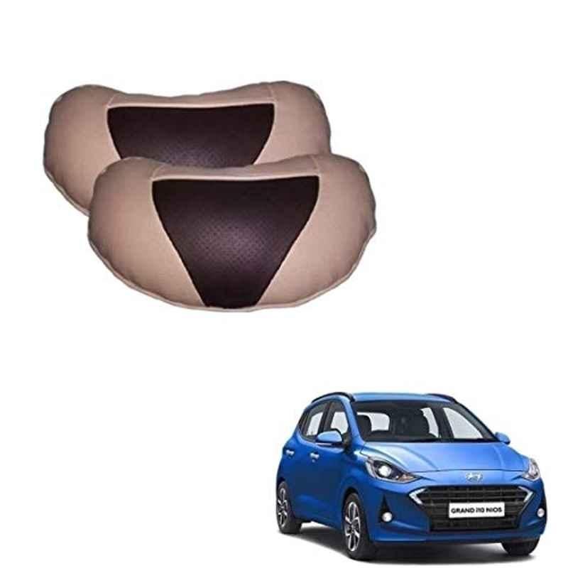 Kozdiko 2 Pcs Beige & Brown Car Neck Rest Cushion Pillow Set for Hyundai Grand i10 Nios