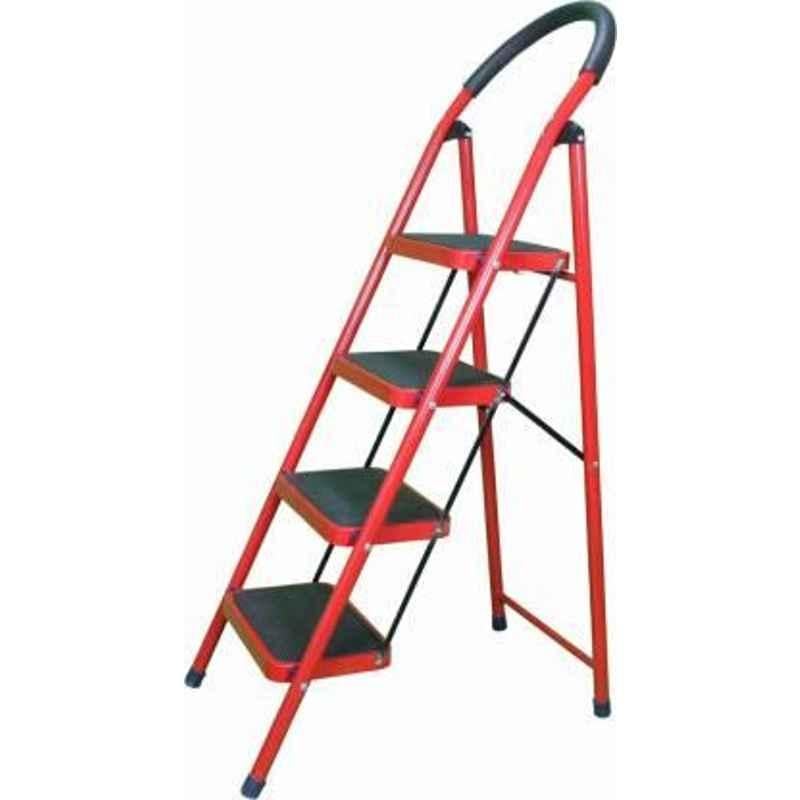 Alnico 4 Steps Steel & Virgin Plastic Red Ladder with Platform, AKL4